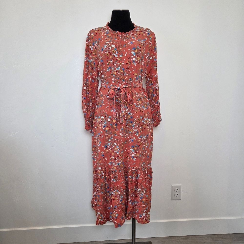 Tavin Wilfred Orange Wild Flower Dress Modest Cottagecore Tradwife Boho Size 16